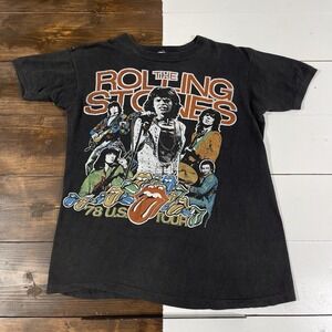 Vintage 70s Rolling Stones US Tour Graphic T-Shirt Size Medium Distressed